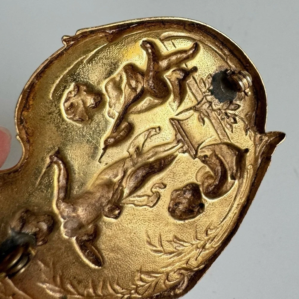 Vintage Cherub Brooch Art Nouveau Style Gold Plated Angel Pin Estate‎ Piece